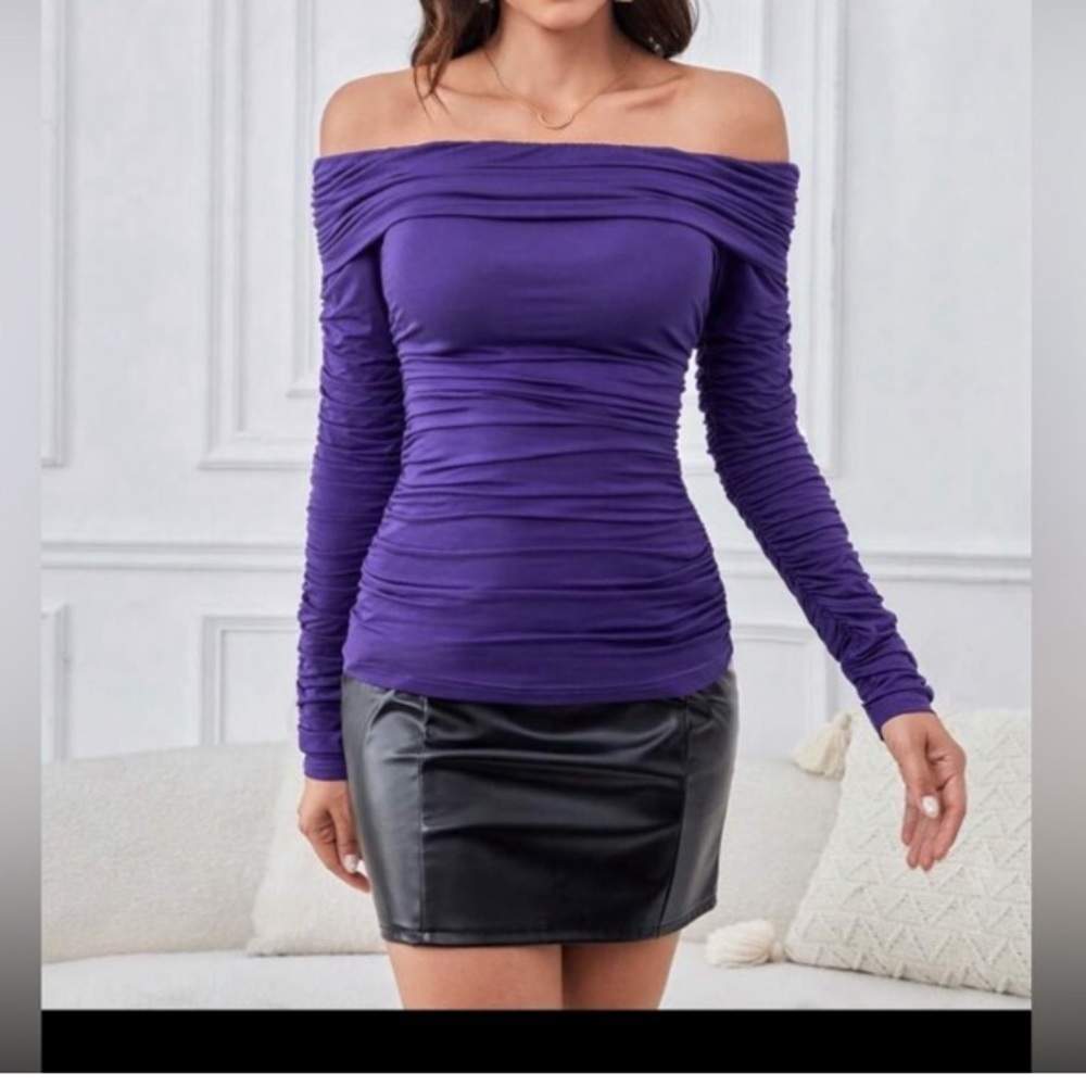 SHEIN Tall Off Shoulder Ruched Tee size S new without tag - Picture 5 of 12